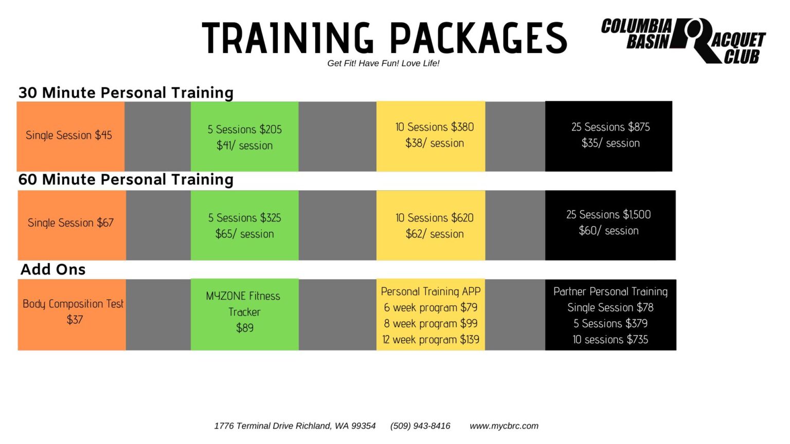 PT packages 2020 - CBRC Health & Fitness