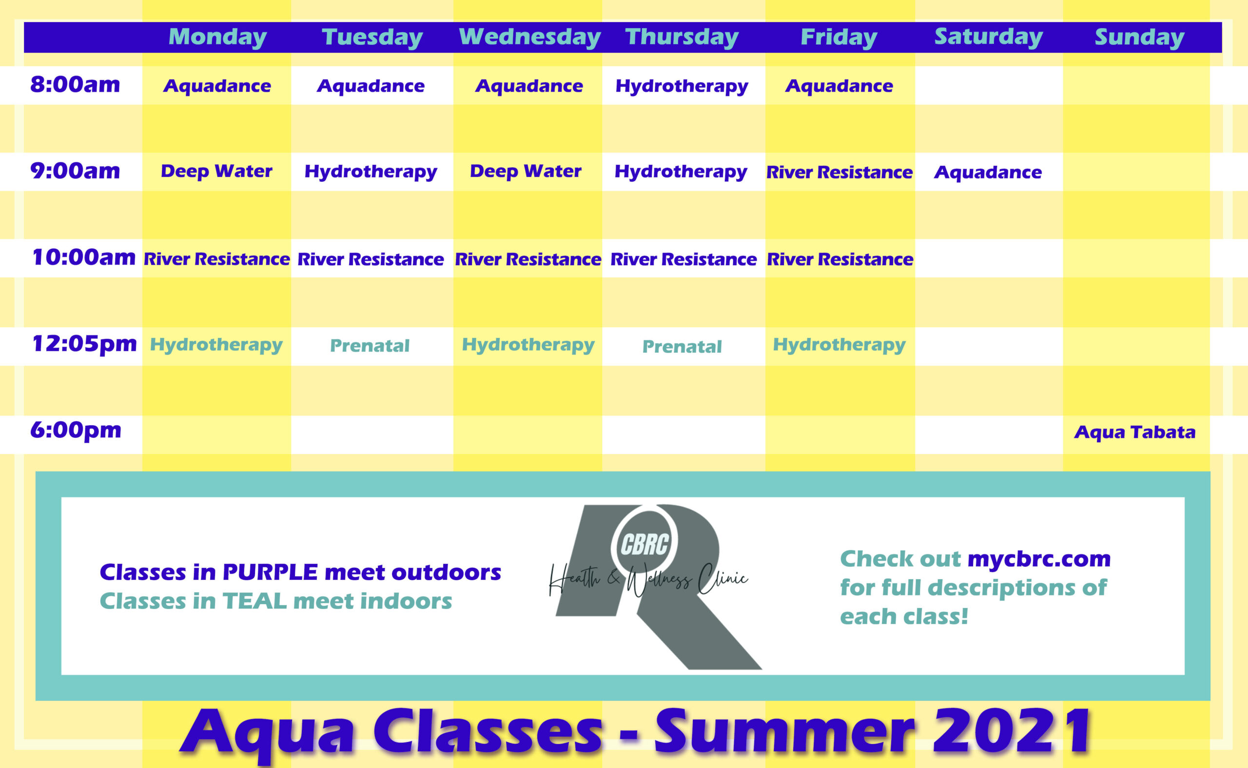 2021 aqua summer schedule - CBRC Health & Wellness Clinic