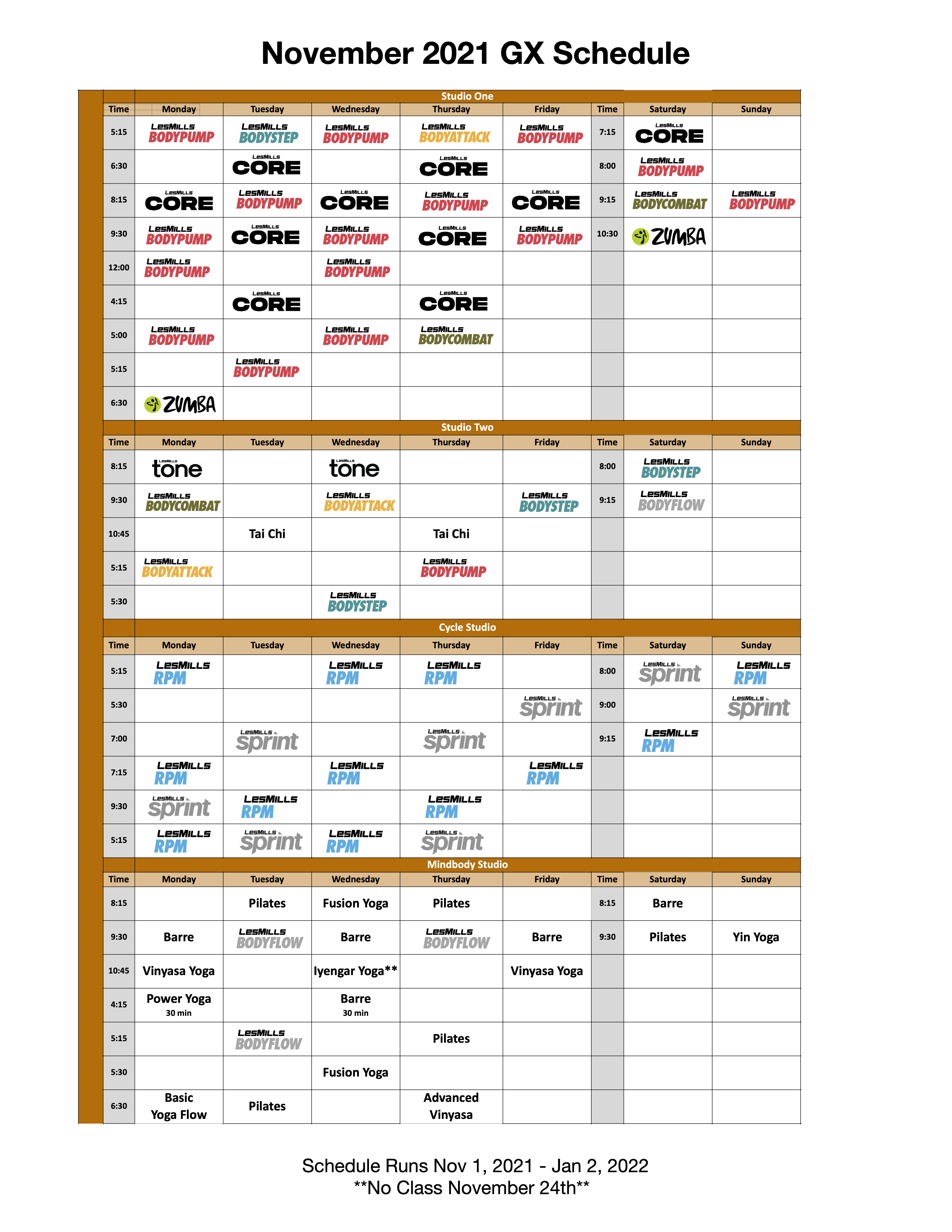 2021 Nov GX Schedule - CBRC Health & Wellness Clinic