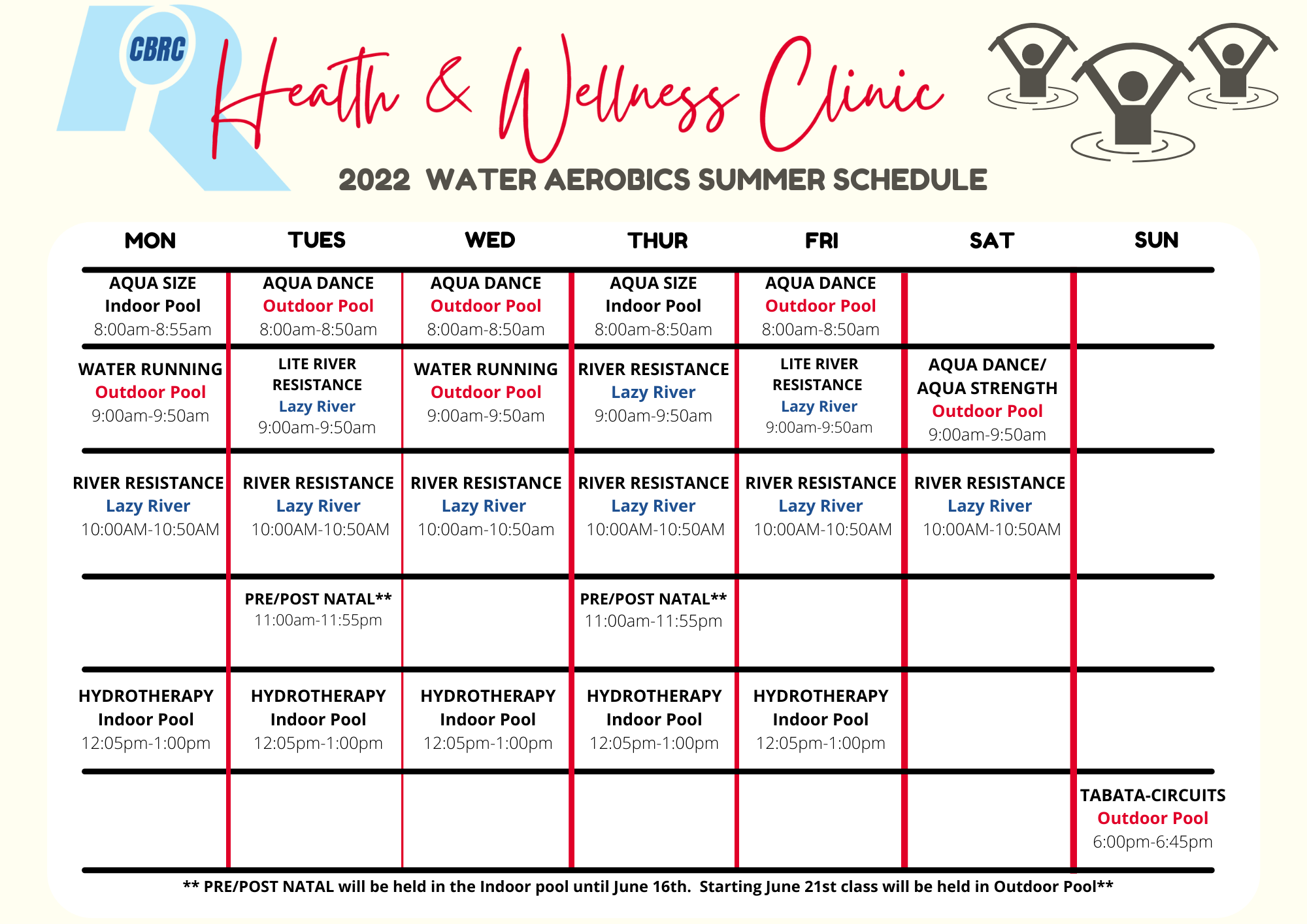 2022 Summer Schedule - CBRC Health & Wellness Clinic