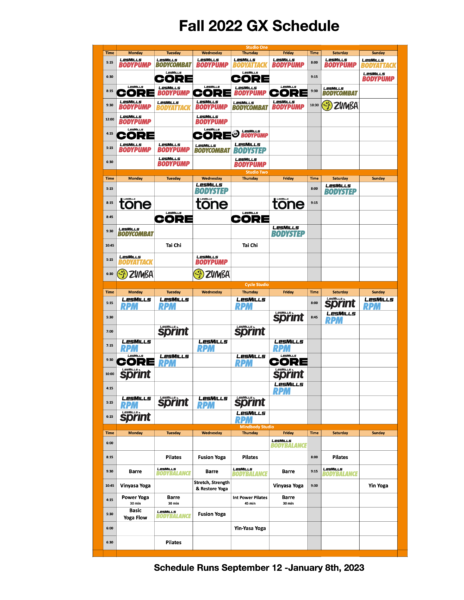 2022 Fall GX Schedule (2) - CBRC Health & Wellness Clinic